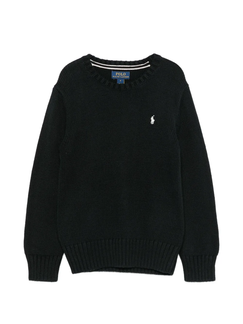 POLO RALPH LAUREN KIDS logo-embroidered waffle-knit sweater - Nero
