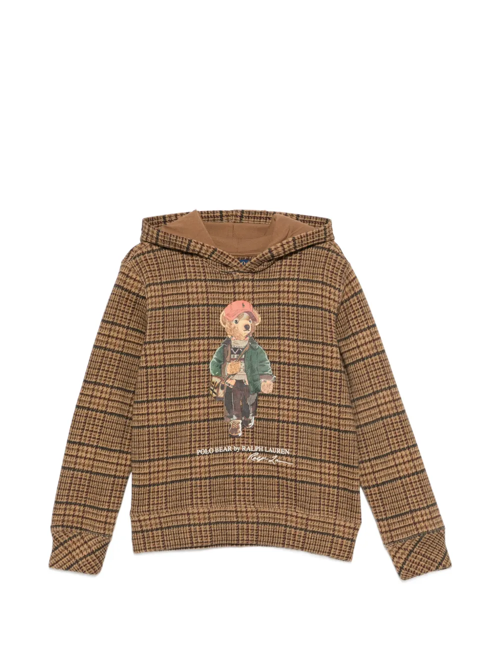 POLO RALPH LAUREN KIDS Polo Bear Prince of Wales check hoodie - Marrone