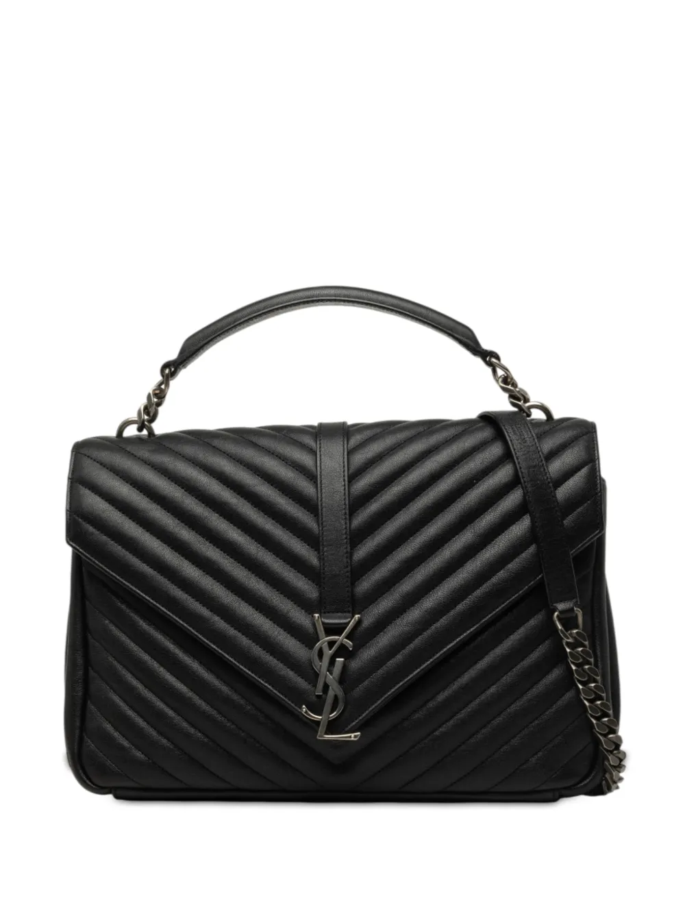 Saint Laurent Pre-Owned 2015 Large Chevron Sheepskin Monogram College Bag satchel - Schwarz