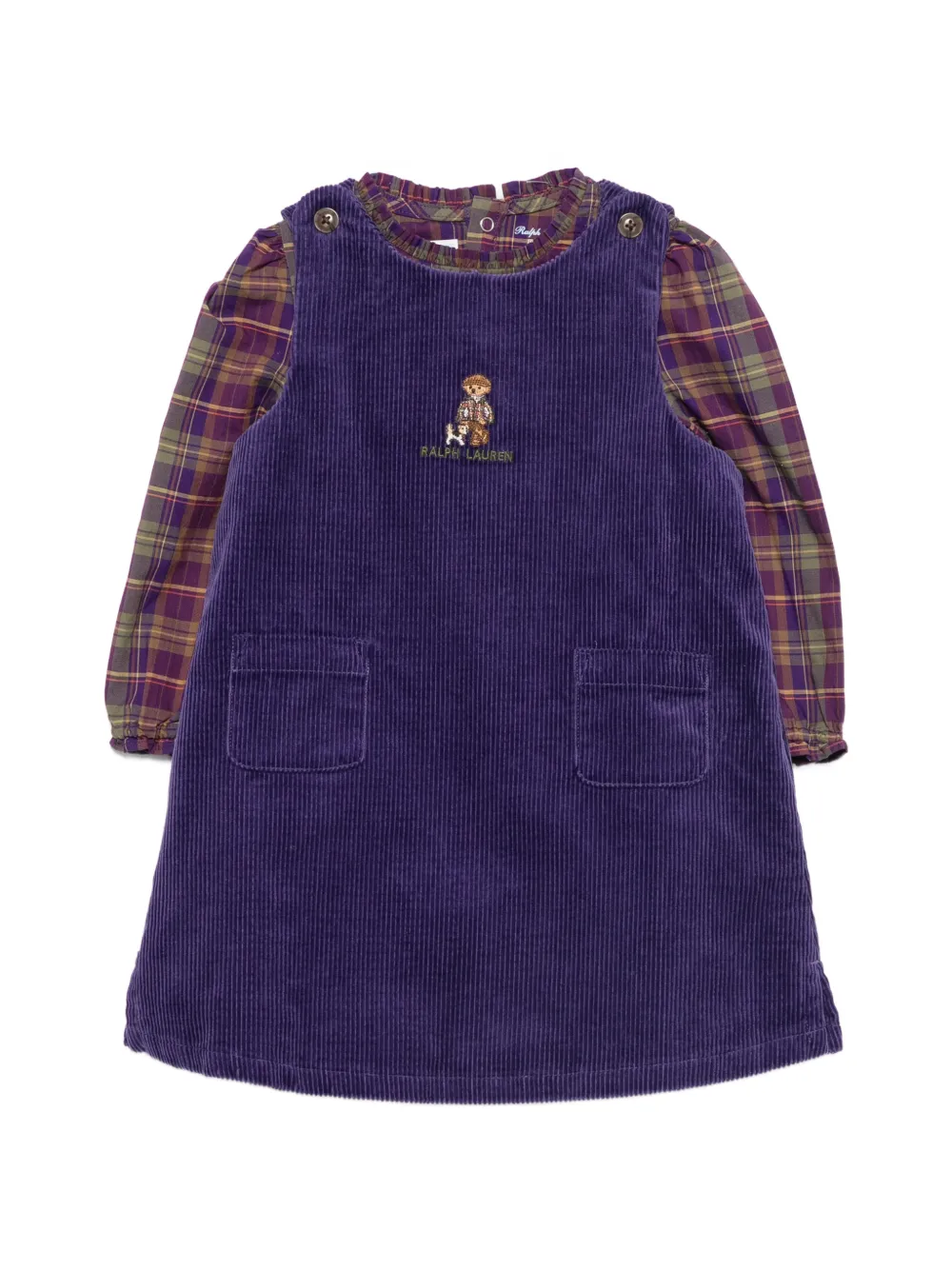 POLO RALPH LAUREN KIDS Polo Bear corduroy pinafore dress set - Viola