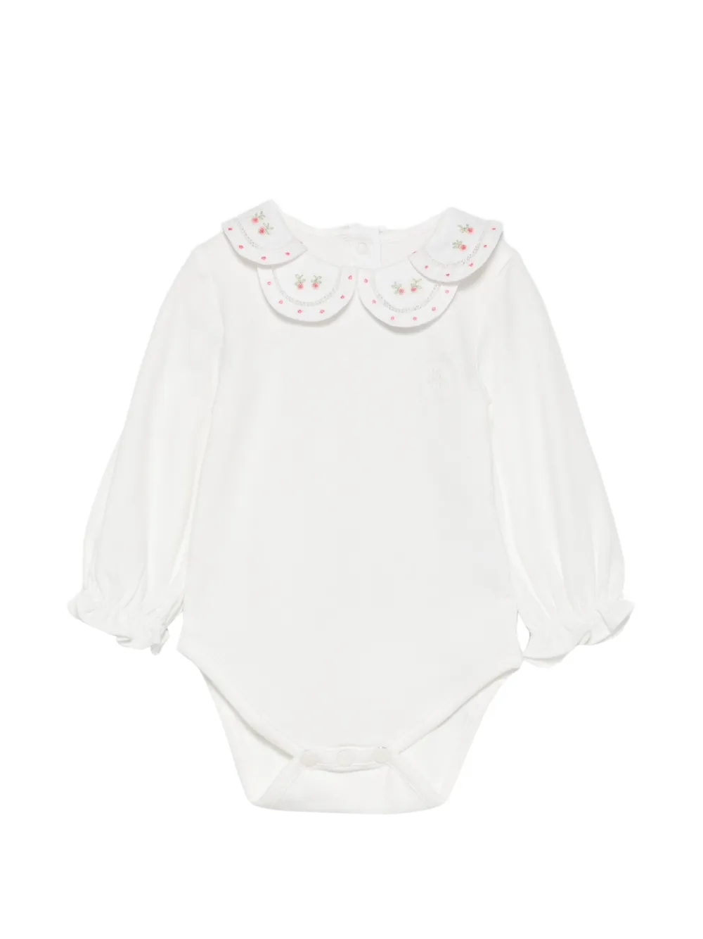 Tartine Et Chocolat floral-embroidered ruffled bodysuit - Bianco