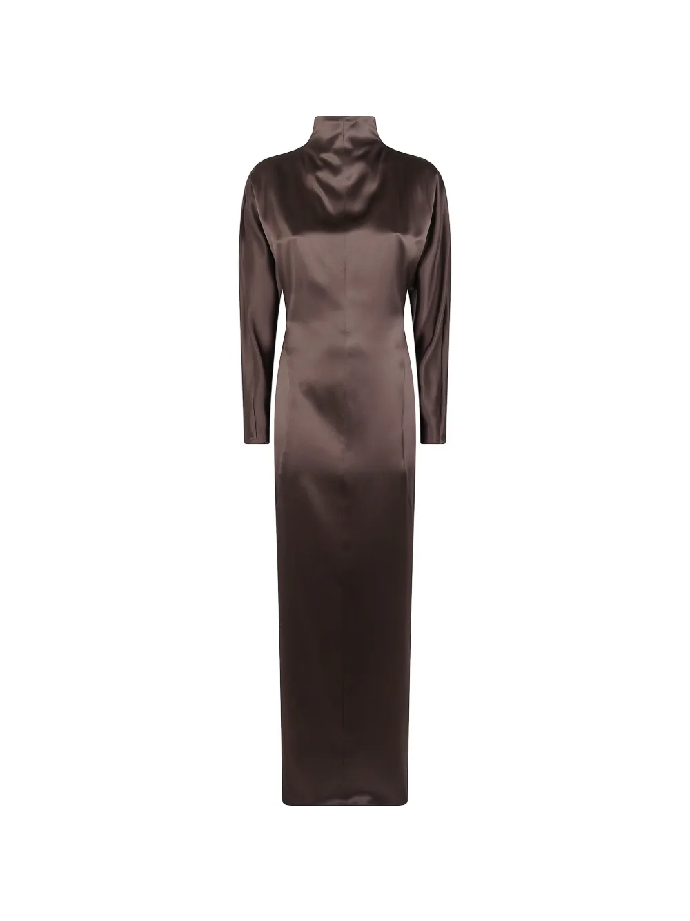 Max Mara Satin-finish Long-sleeve Maxi Dress In Brown