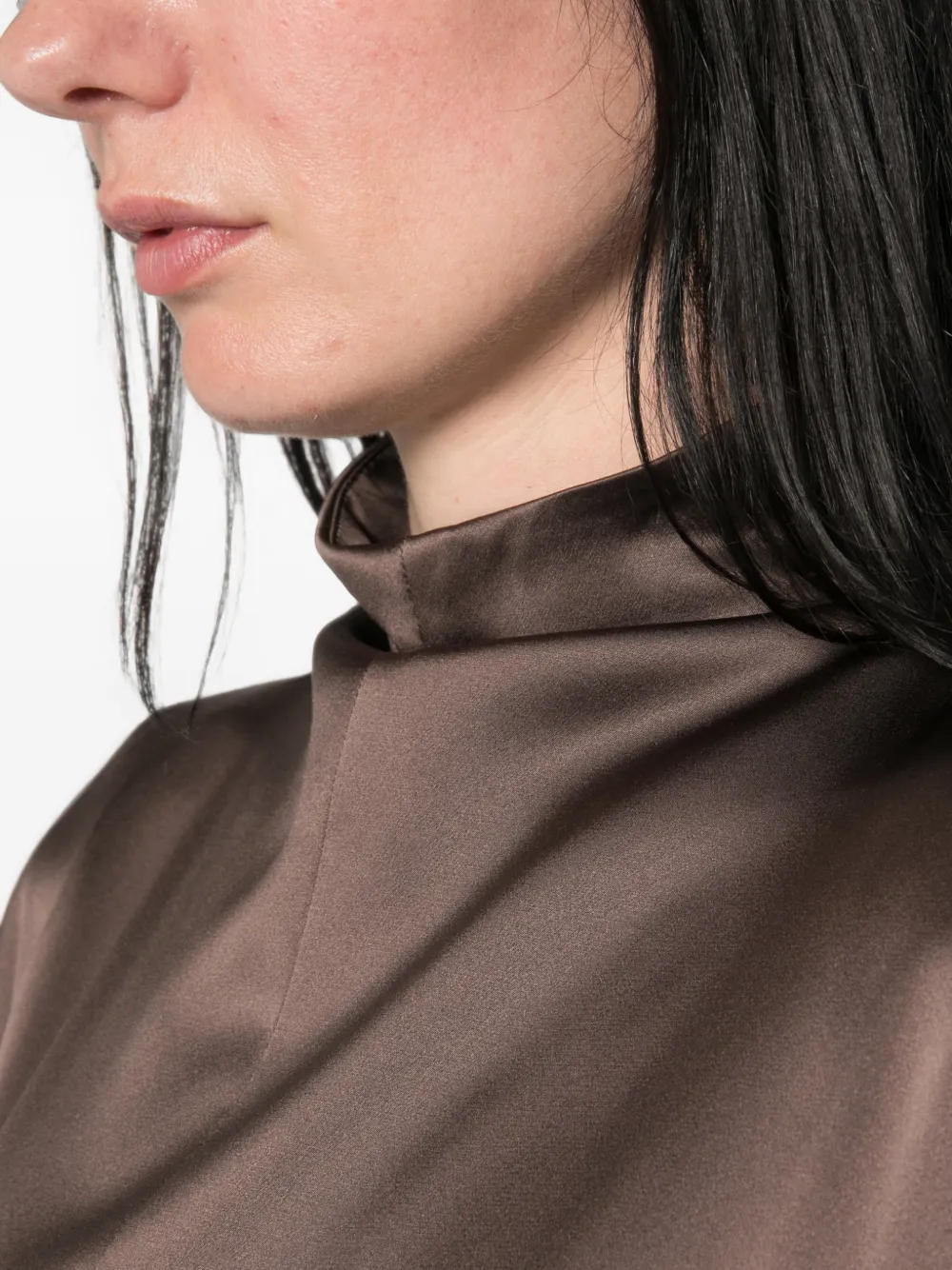 Max Mara Zijden-satijnen jurk met lange mouwen Bruin