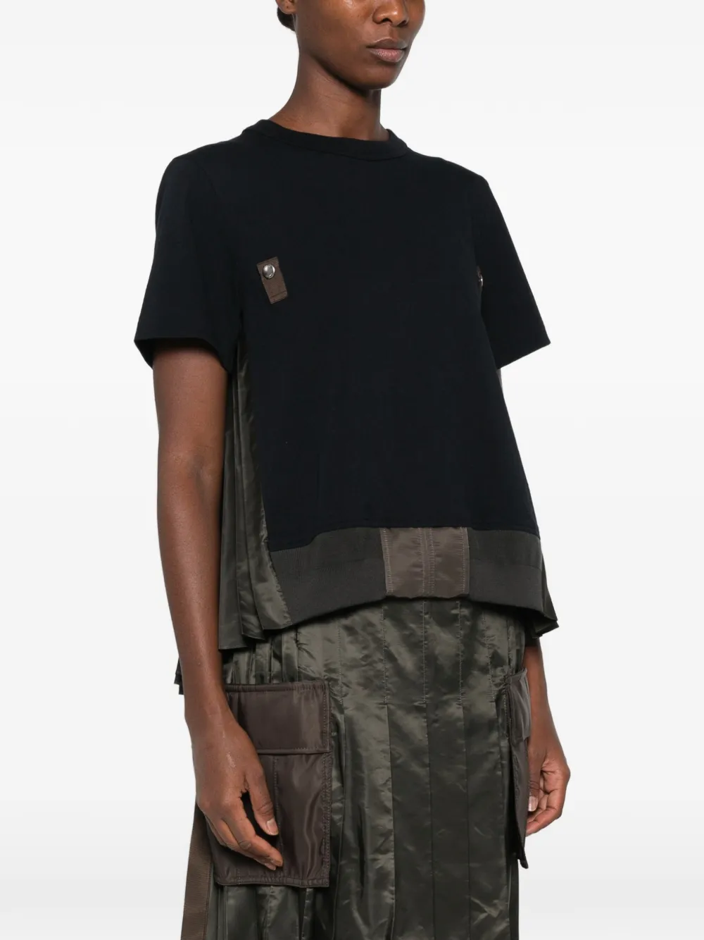 sacai T-shirt met vlakken en plooien Groen