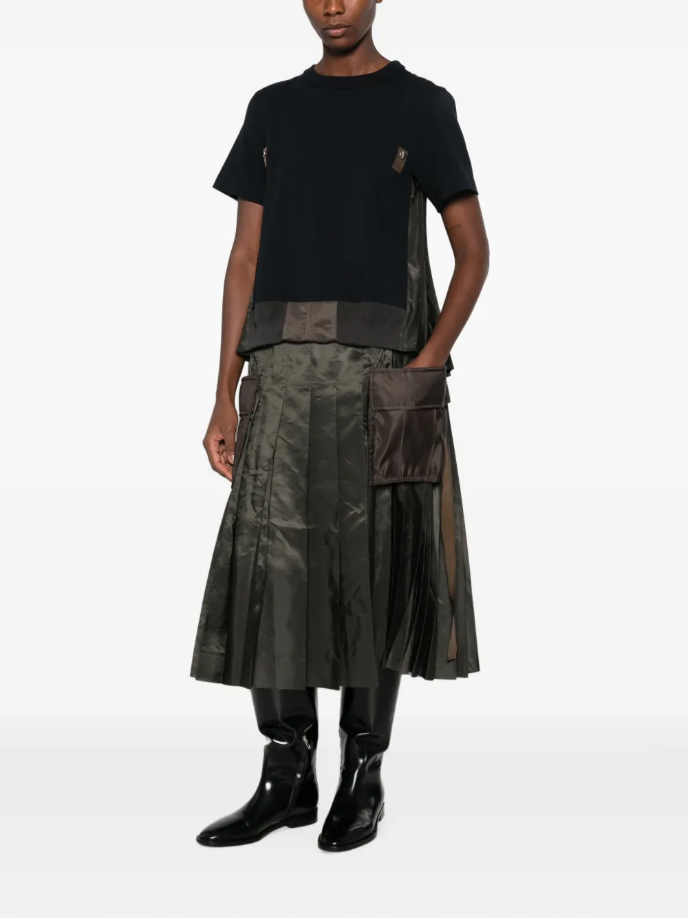 sacai T-shirt met vlakken en plooien Groen