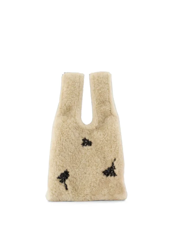 Simone Rocha Bead-embellished Faux-shearling Tote Bag in Neutrals