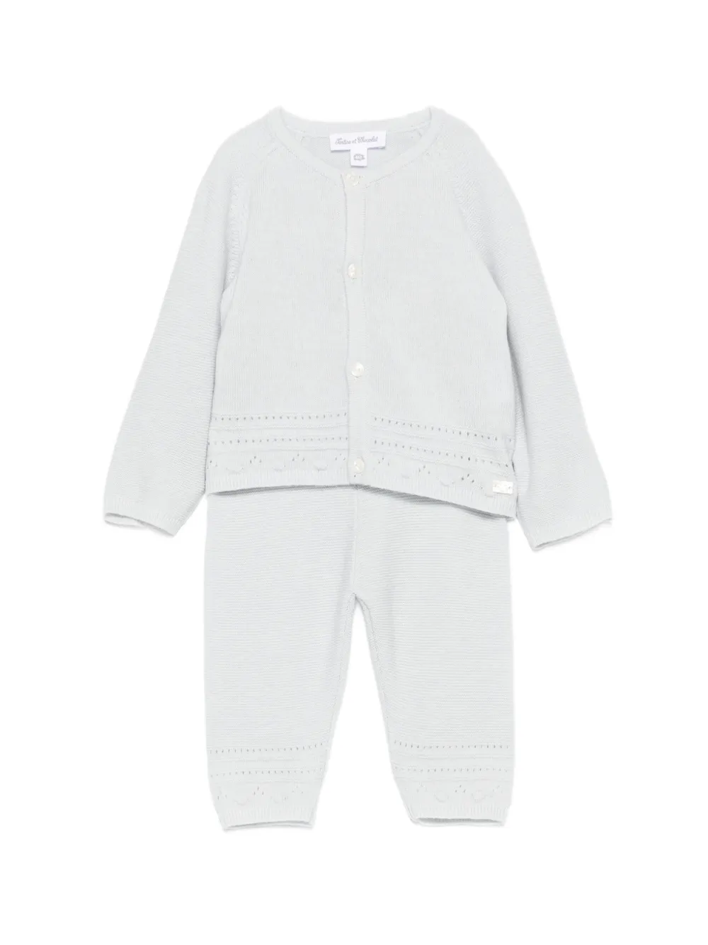 Tartine Et Chocolat pointelle-knit cardigan and trousers set - Blu