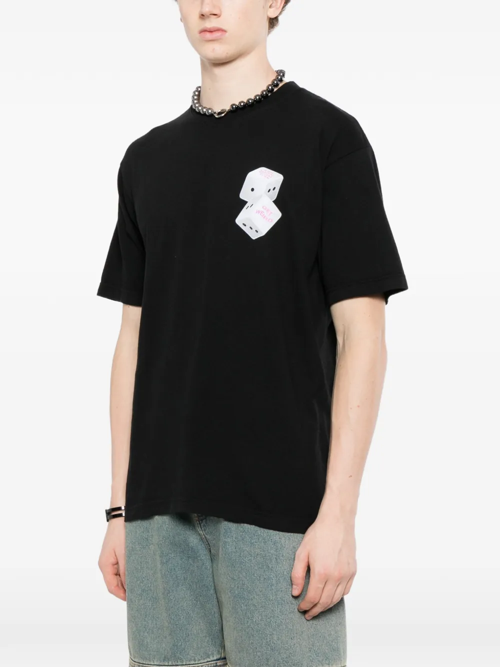 Anti Social Club Katoenen T-shirt met dobbelsteenprint Zwart