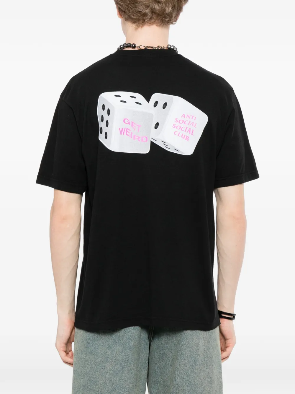 Anti Social Club Katoenen T-shirt met dobbelsteenprint Zwart