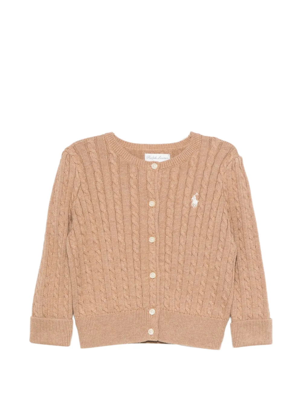 POLO RALPH LAUREN KIDS cable-knit embroidered-logo cardigan - Toni neutri