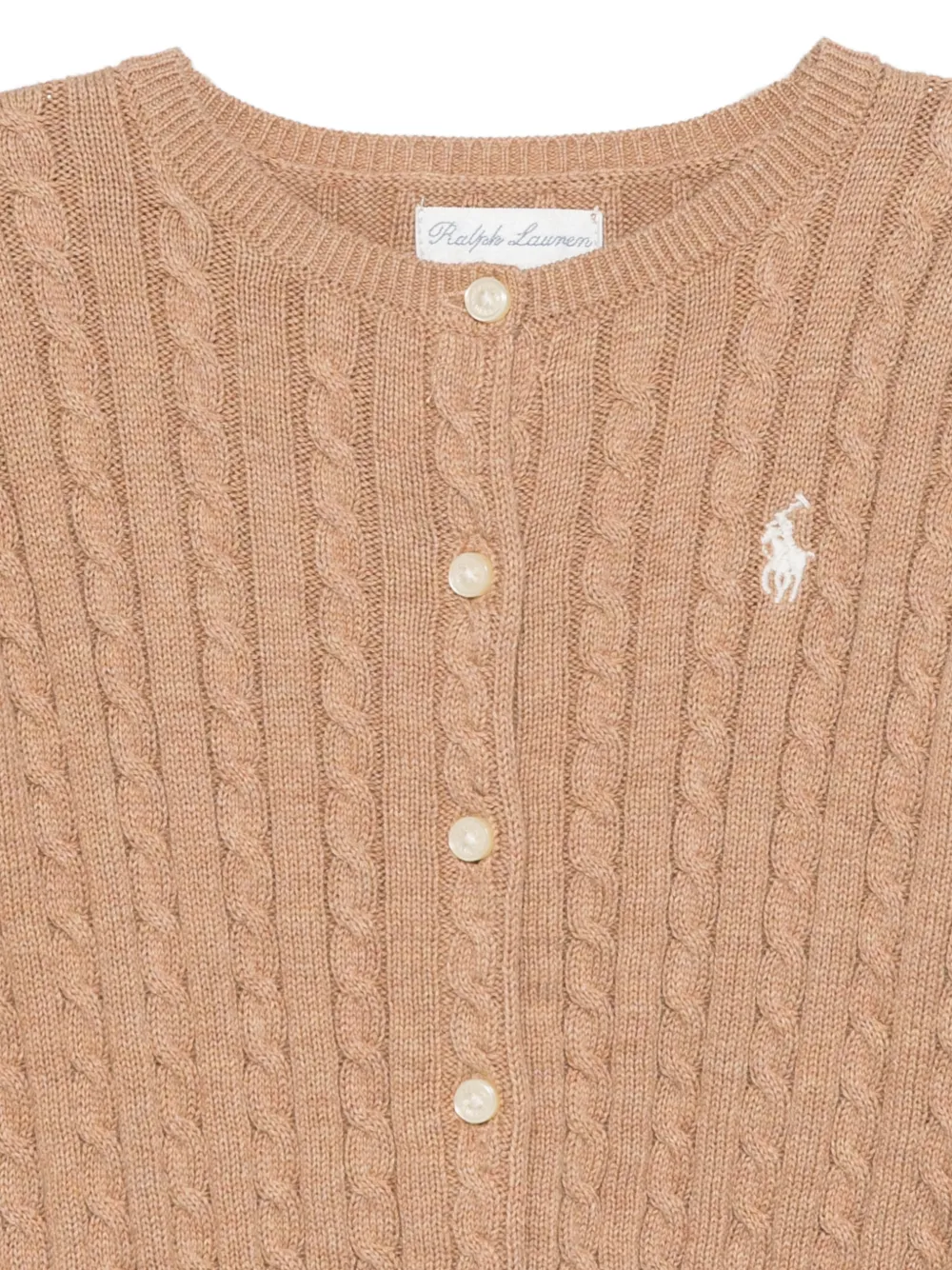 POLO RALPH LAUREN KIDS cable-knit embroidered-logo cardigan Beige