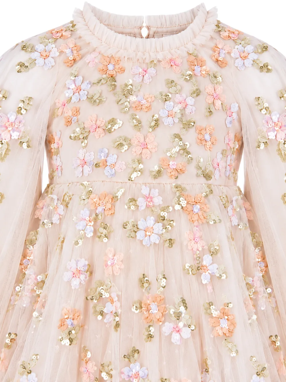 NEEDLE & THREAD KIDS Freesia Shimmer jurk met capemouwen Beige