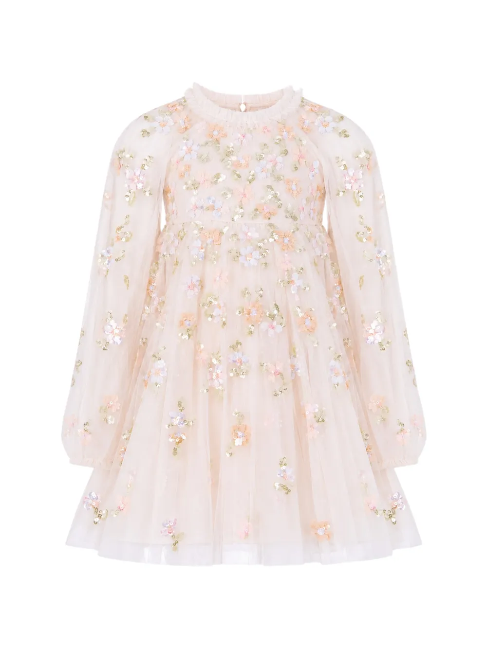 NEEDLE & THREAD KIDS Freesia Shimmer cape-sleeve dress - Toni neutri