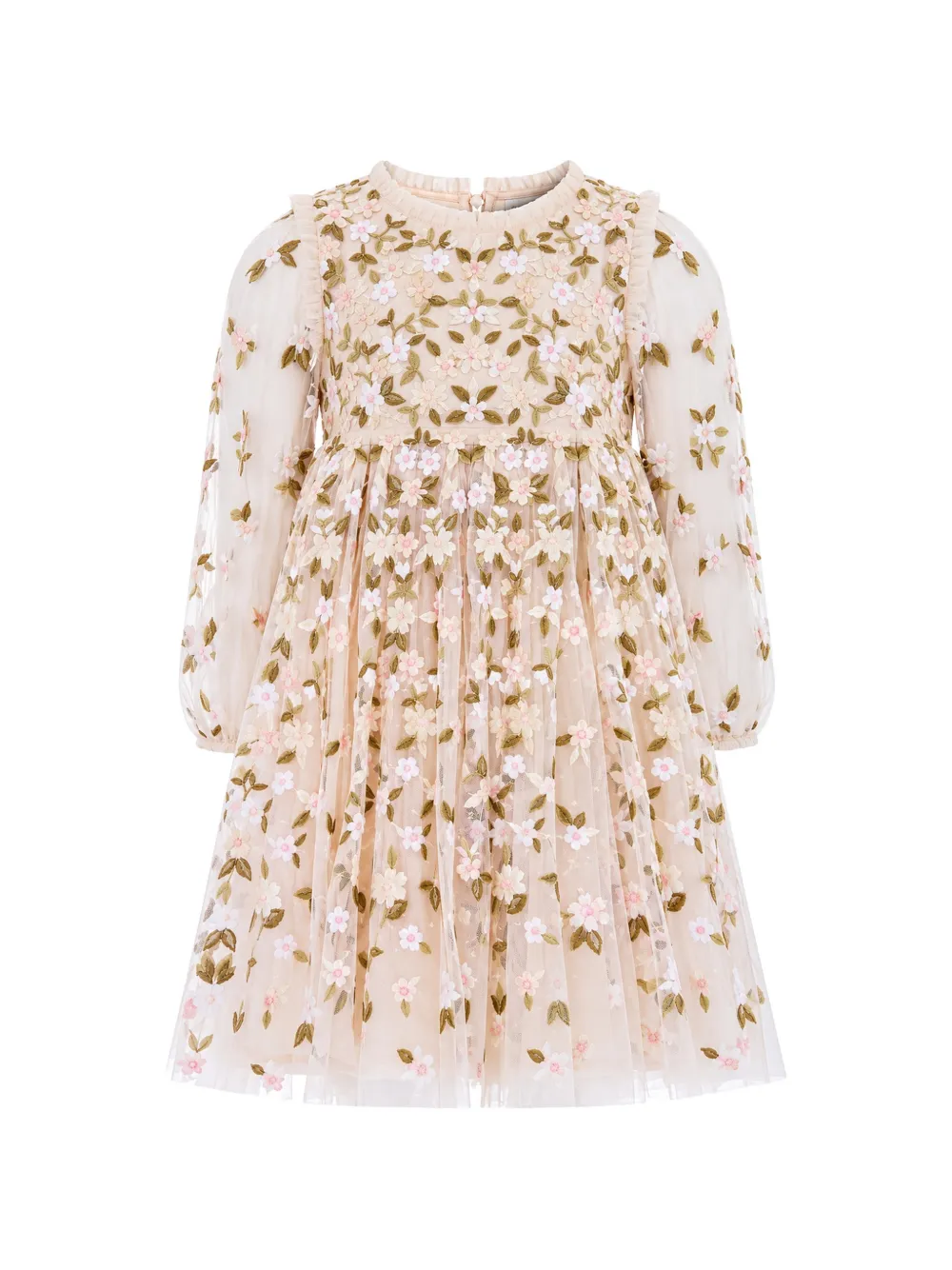 NEEDLE & THREAD KIDS Camellia Ditsy floral-embroidered tulle midi dress Beige
