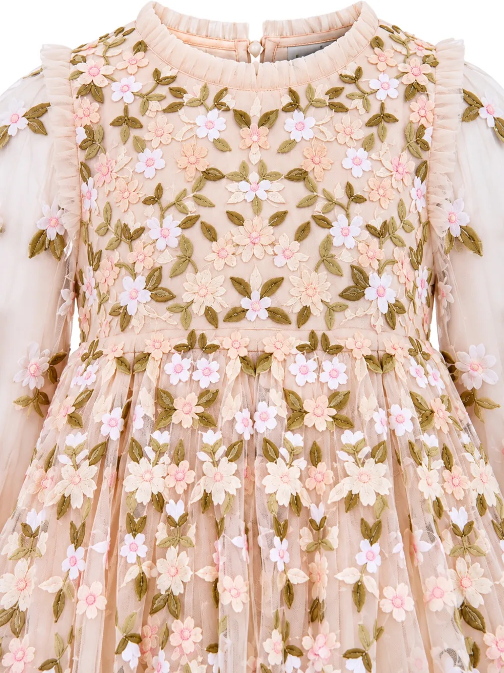 NEEDLE & THREAD KIDS Camellia Ditsy floral-embroidered tulle midi dress Beige