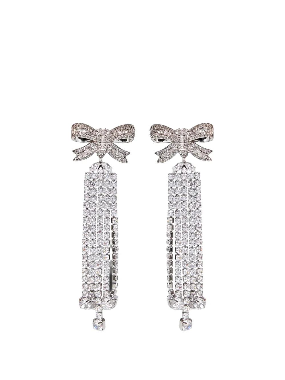Self-Portrait crystal-embellished bow-detail earrings - Argento
