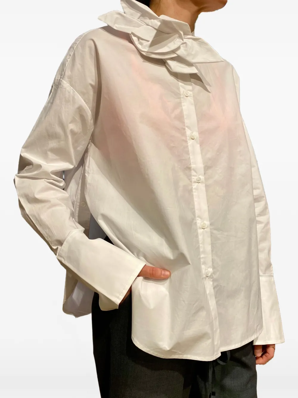 PSOPHIA floral-applique mandarin-collar shirt