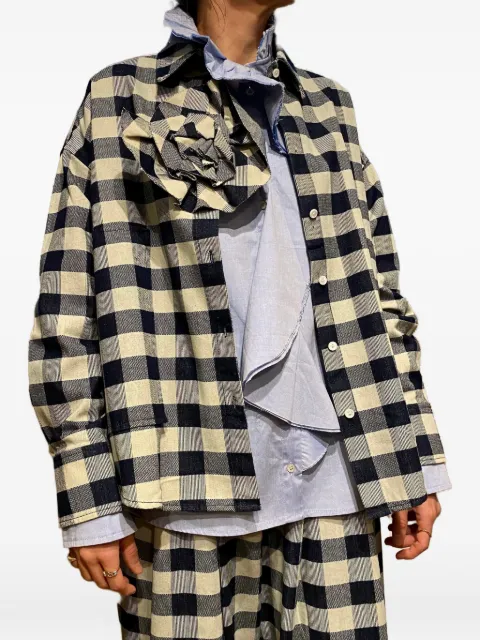PSOPHIA check-print floral-appliqué shirt