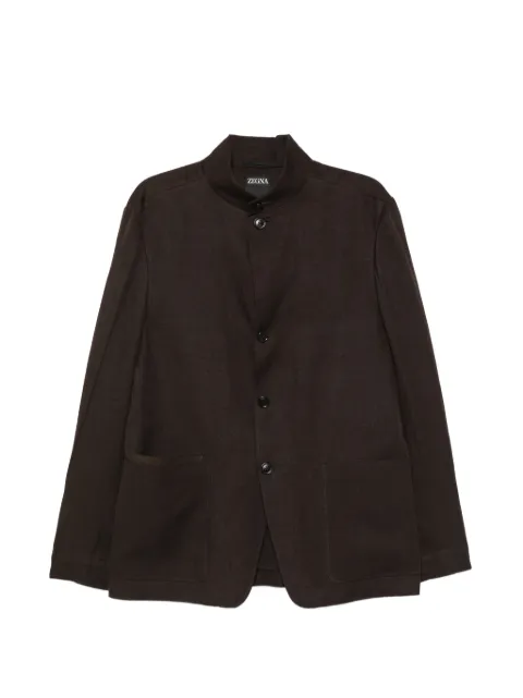 Zegna leather-trimmed buttoned blazer