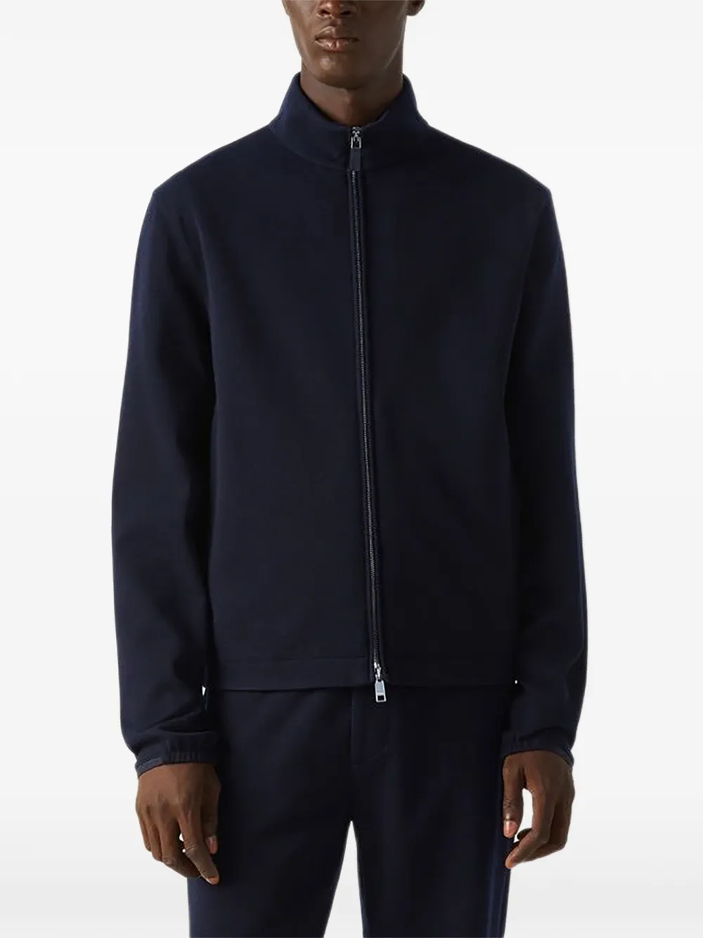 Zegna Zip-up High-neck Sweater In Blue
