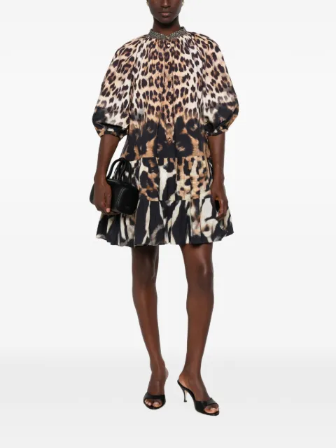 Camilla leopard-print tiered mini dress
