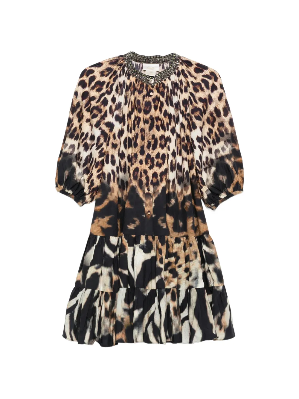 Camilla leopard-print tiered mini dress