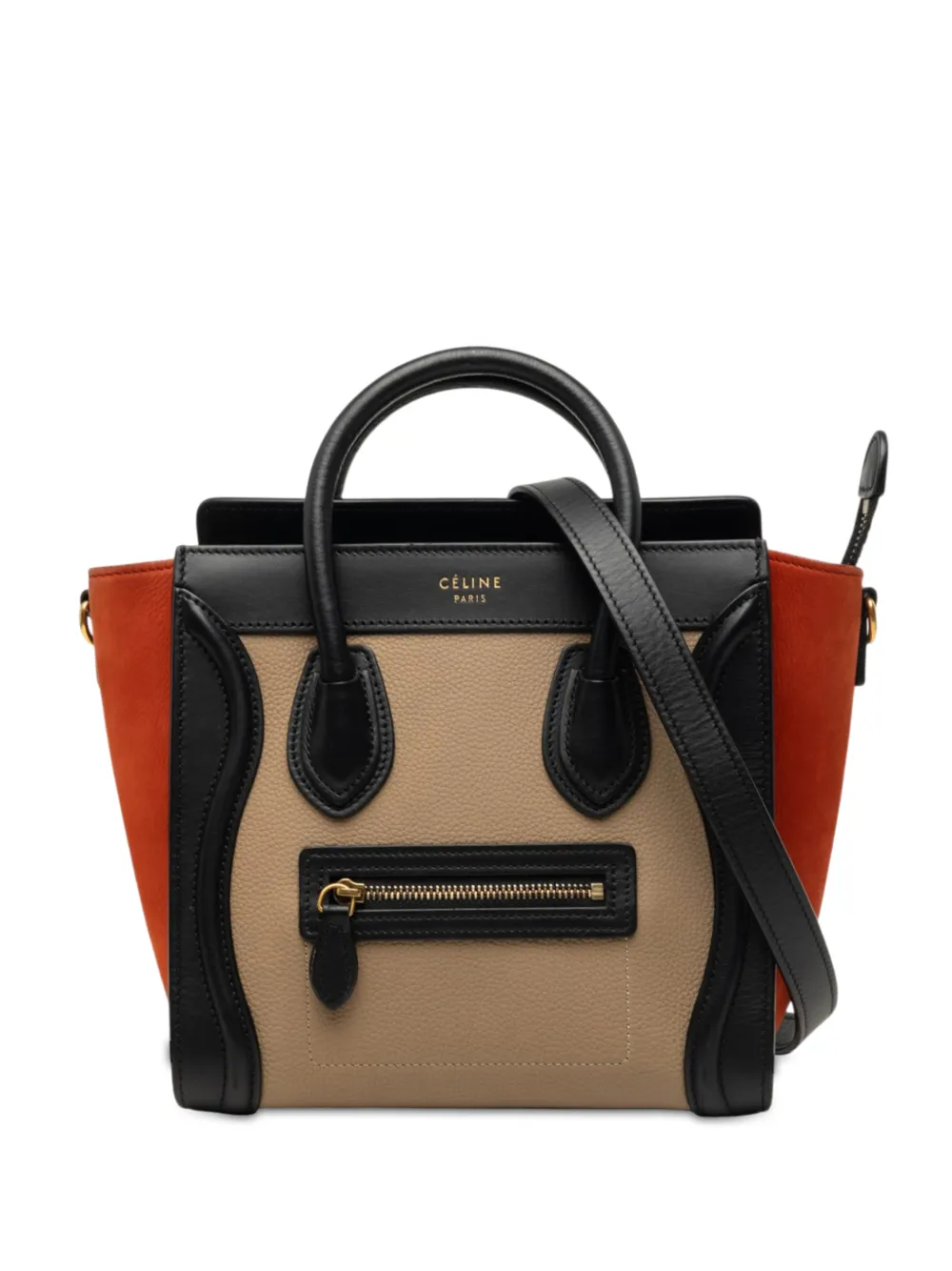 Celine Pre-Owned 2018 Nano Tricolor Nubuck and Drummed Calfskin Luggage Tote satchel - Marrone