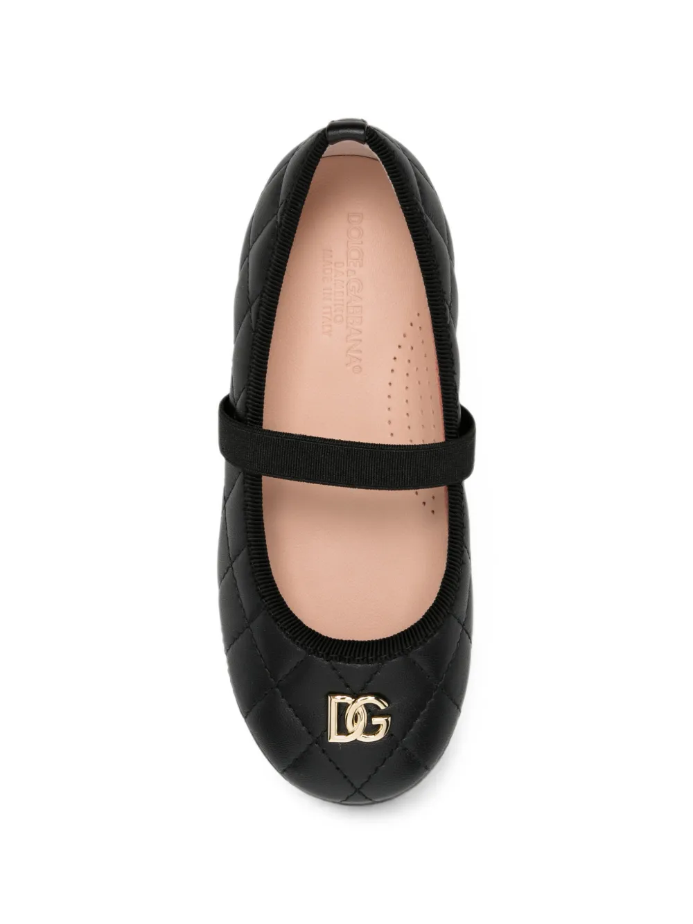 Dolce & Gabbana Kids quilted logo-plaque ballet flats Zwart