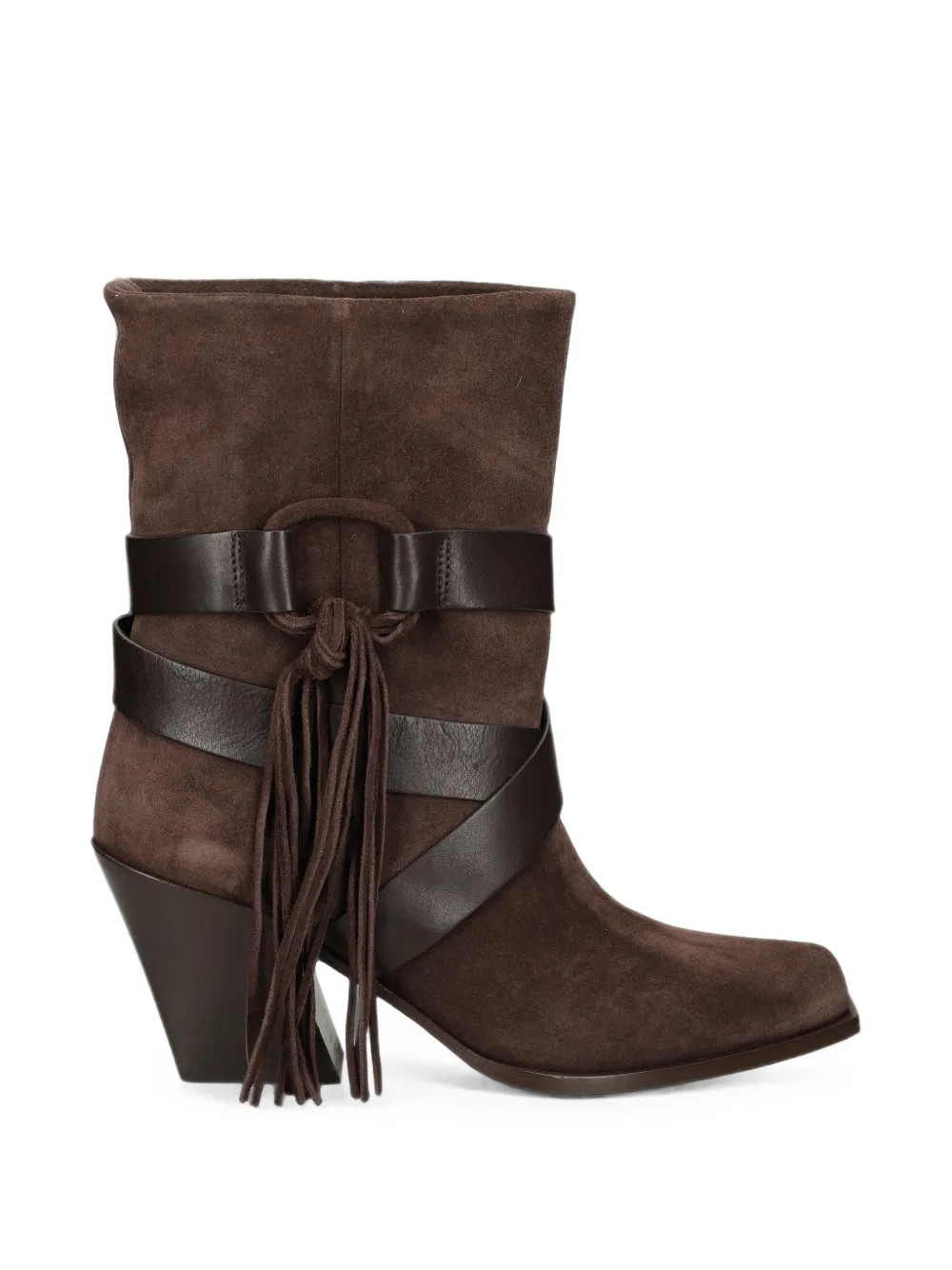 Vic Matie Fringe-detail Leather Biker Boots In Brown