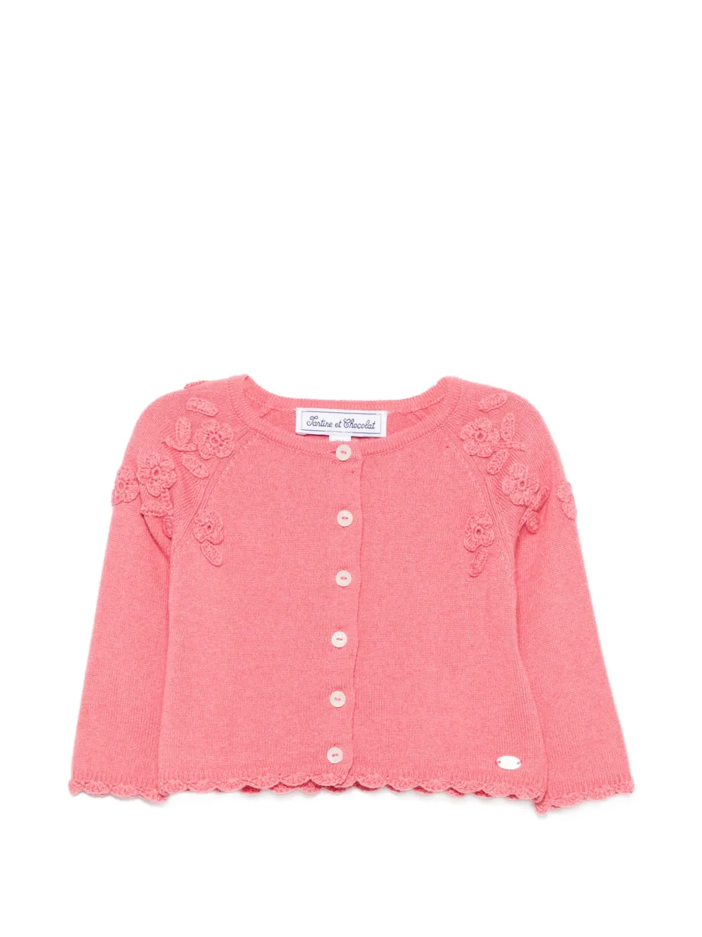 Tartine Et Chocolat floral-appliqué scalloped cardigan - Rosa