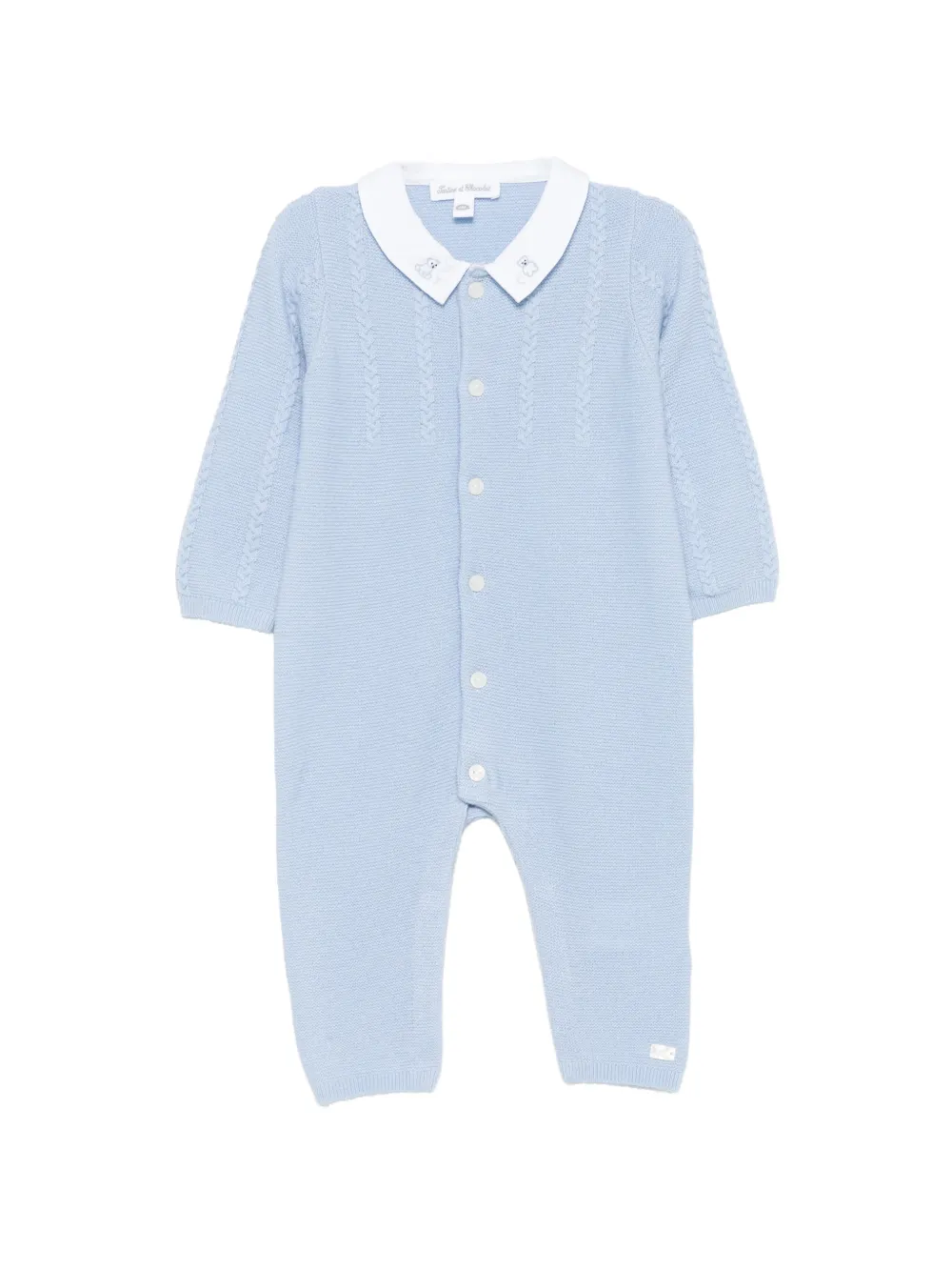 Tartine Et Chocolat cable-knit embroidered-collar romper - Blu
