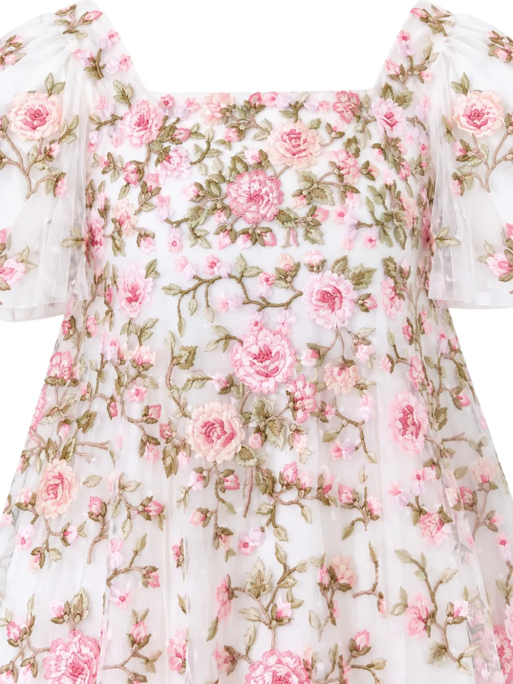 NEEDLE & THREAD KIDS Eden Rose floral-embroidered tulle midi dress Wit