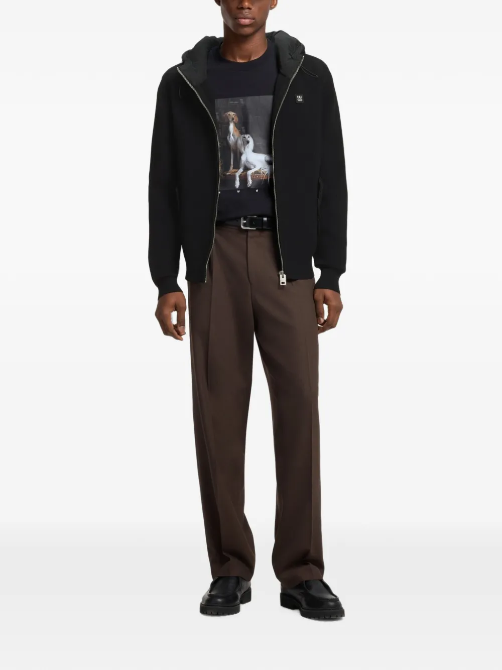HUGO Ruimvallend jack met capuchon en merkdetails Zwart