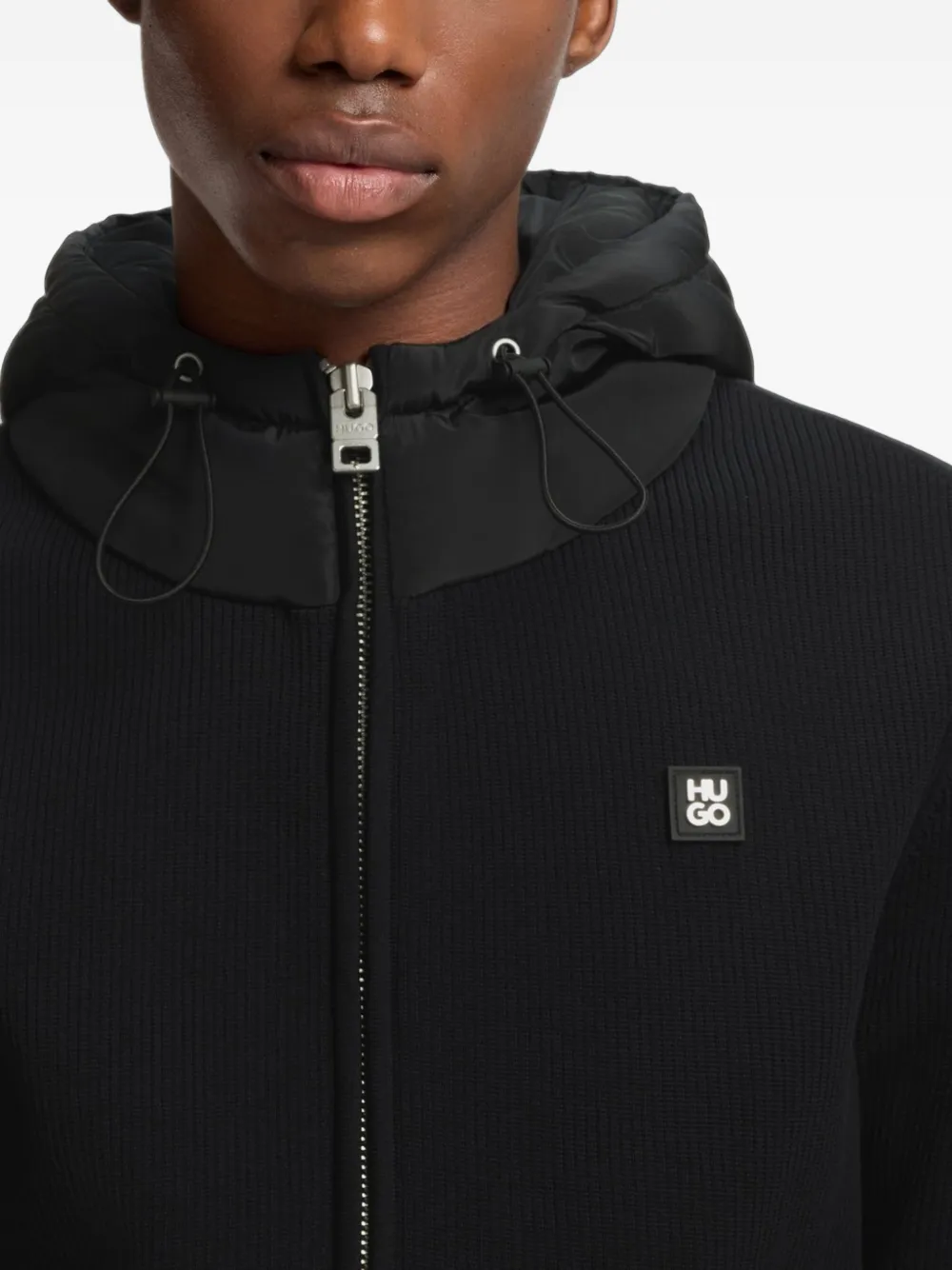 HUGO Ruimvallend jack met capuchon en merkdetails Zwart