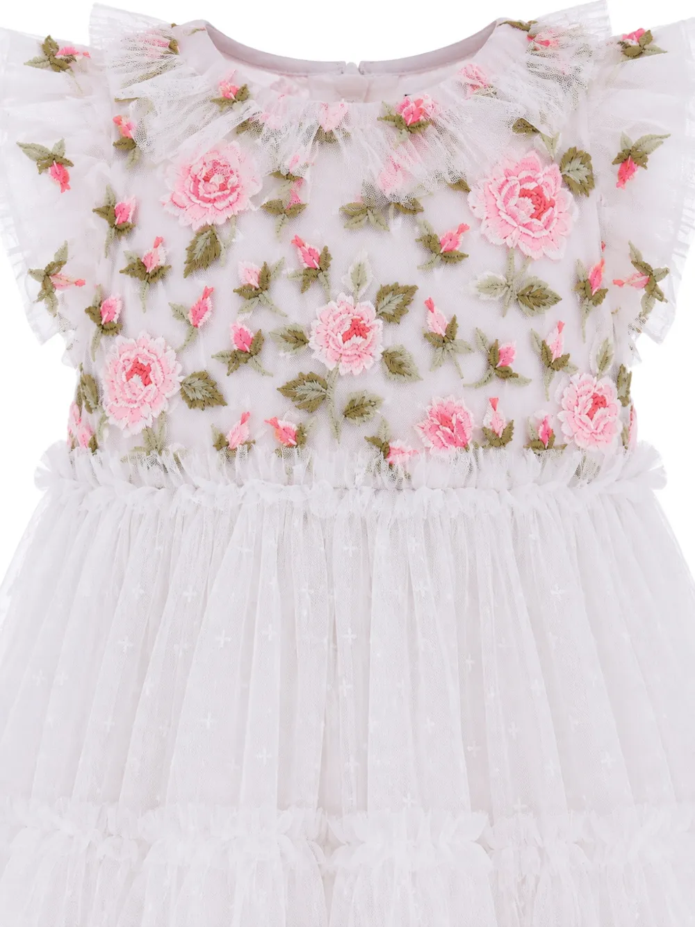 NEEDLE & THREAD KIDS floral-embroidered ruffled dress Wit