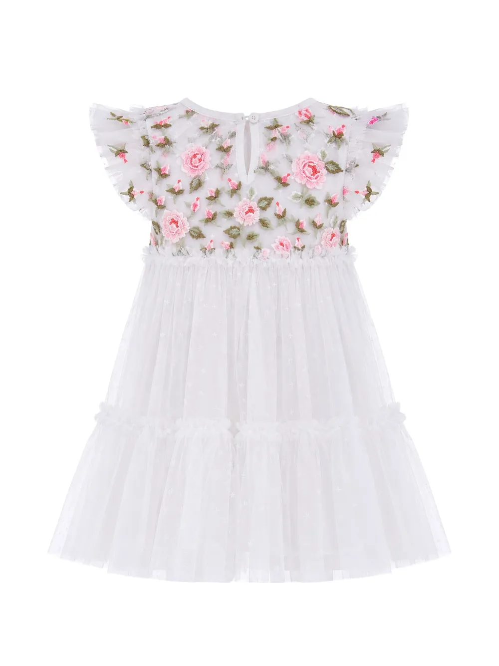 NEEDLE & THREAD KIDS floral-embroidered ruffled dress Wit