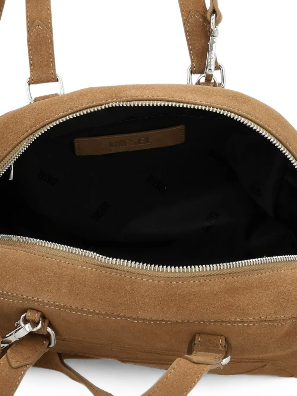 Diesel 1DR suède schoudertas met Oval D-logo Bruin
