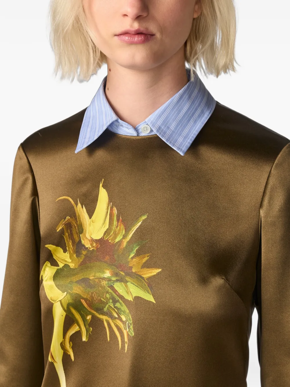 Monse Midi-jurk met lange mouwen en zonnebloem-print Bruin