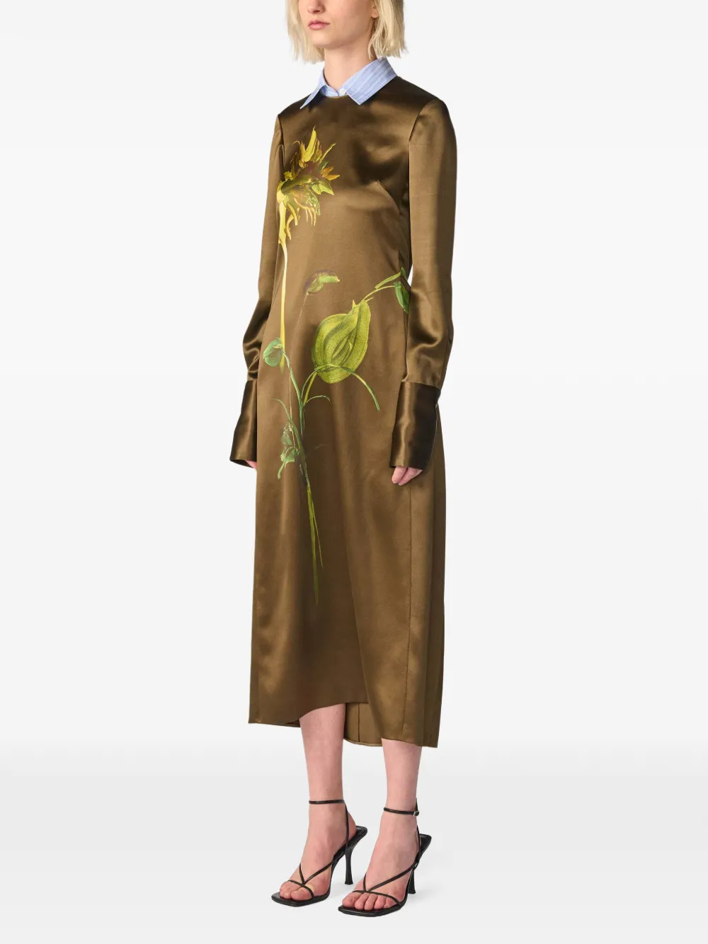Monse Midi-jurk met lange mouwen en zonnebloem-print Bruin