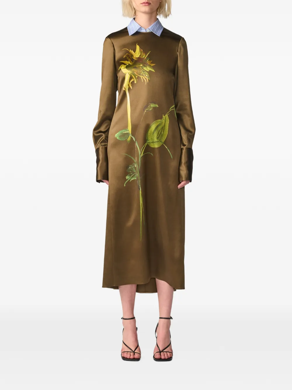 Monse Midi-jurk met lange mouwen en zonnebloem-print Bruin