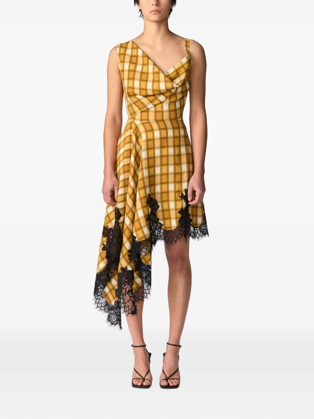 Monse Asymmetrische midi-jurk met kanten afwerking Geel