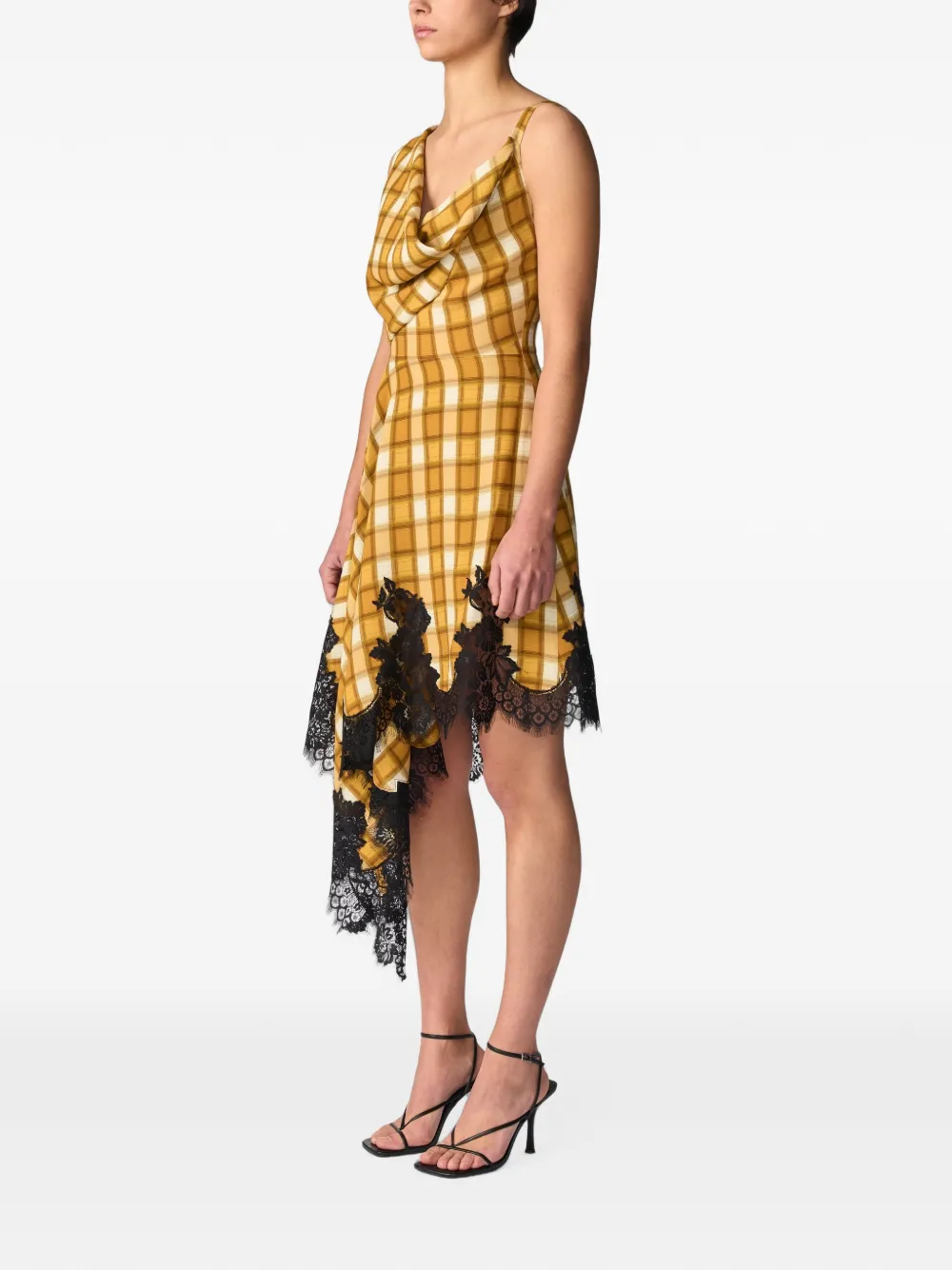 Monse Asymmetrische midi-jurk met kanten afwerking Geel