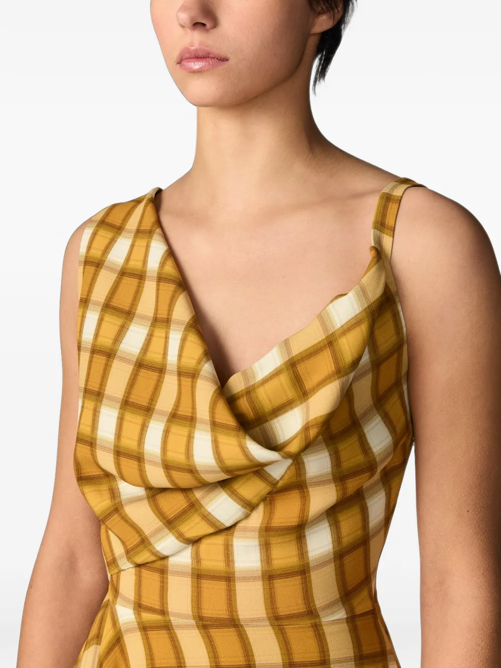 Monse Asymmetrische midi-jurk met kanten afwerking Geel