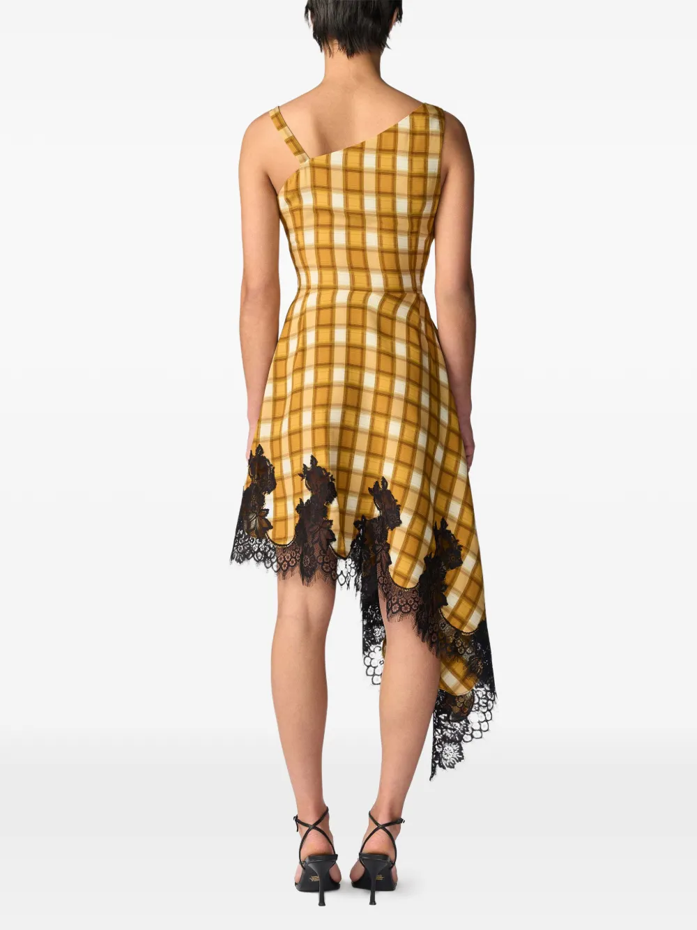 Monse Asymmetrische midi-jurk met kanten afwerking Geel