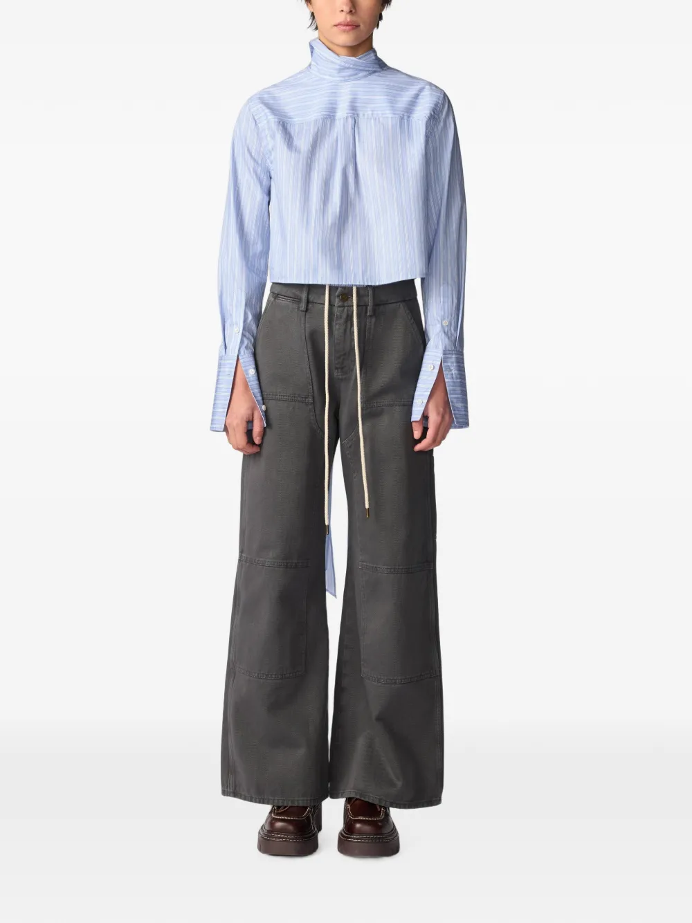 Monse Gewassen jeans met dubbele tailleband Grijs