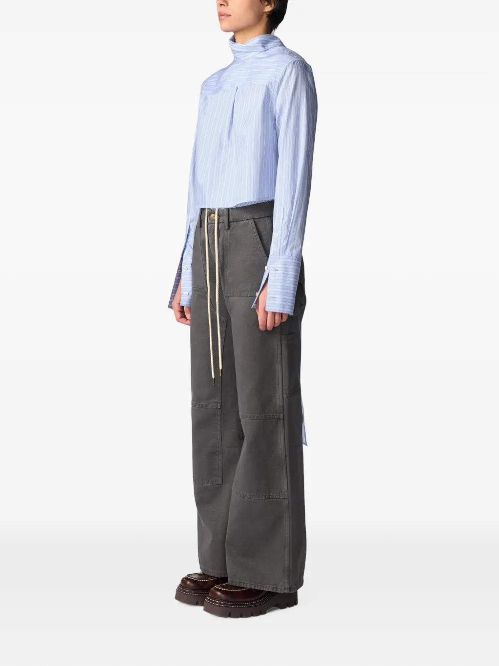 Monse Gewassen jeans met dubbele tailleband Grijs