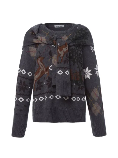 Monse Fair Isle-intarsia scarf-detail sweater