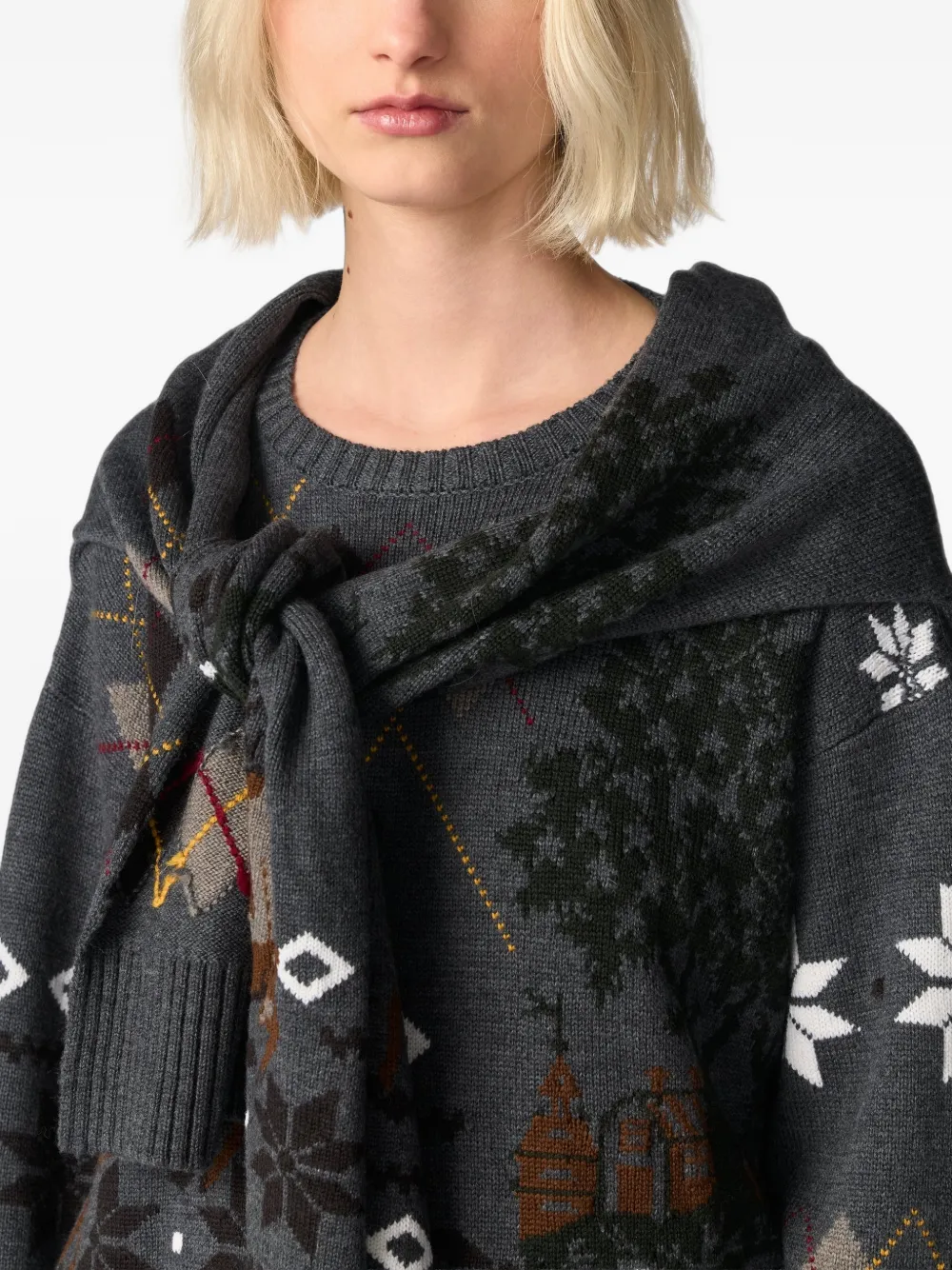 Monse Trui met Fair Isle-intarsia sjaaldetail Grijs