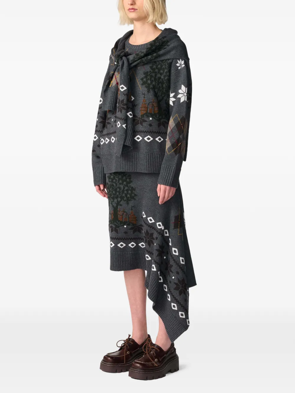 Monse Trui met Fair Isle-intarsia sjaaldetail Grijs