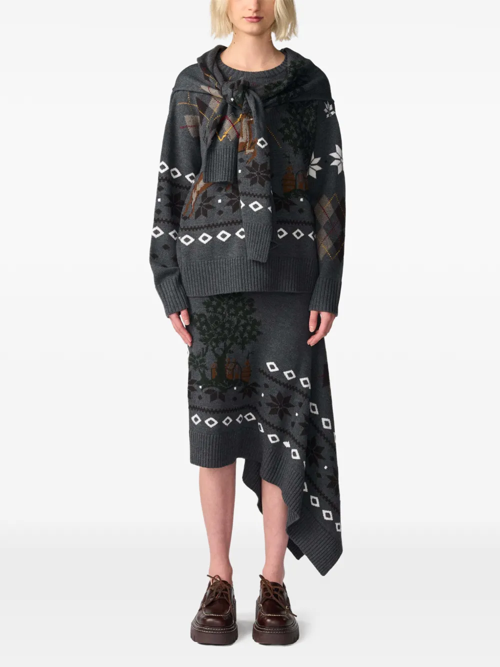 Monse Trui met Fair Isle-intarsia sjaaldetail Grijs